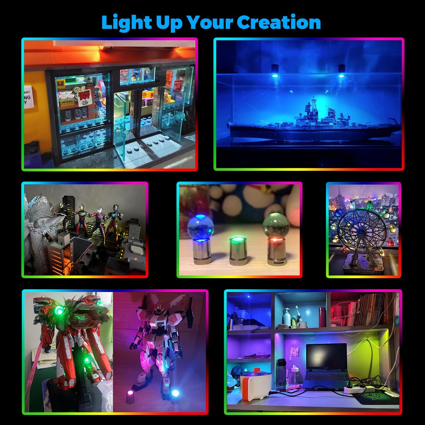 SUZEYAR 10-Pack Miniature LED Lights for DIY, Dollhouse, Crafts & Toy Bricks – Battery Powered, Multi-Color Changing Tiny Lights