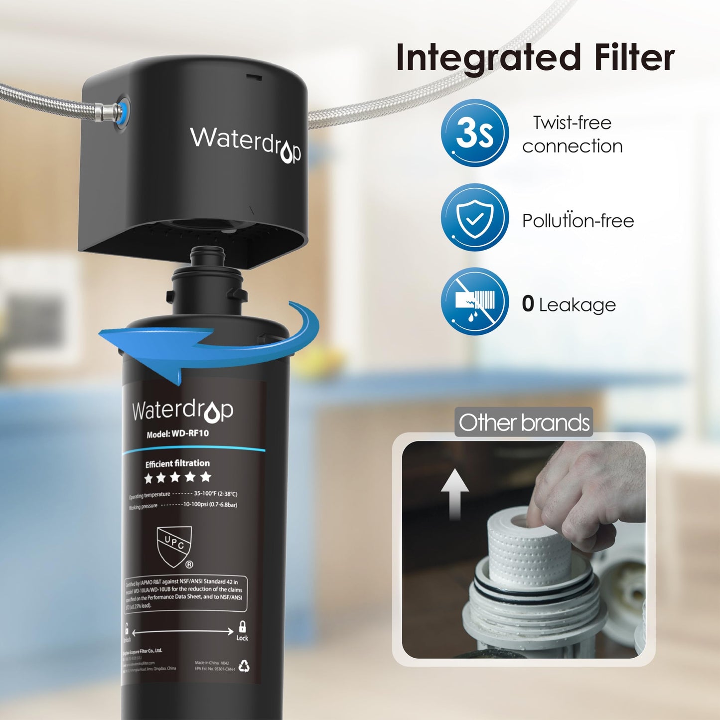 Waterdrop 10UA Under Sink Water Filter – Reduces PFAS, Lead, Chlorine, Bad Taste & Odor, Direct Connect, NSF/ANSI 42, 8K Gallons