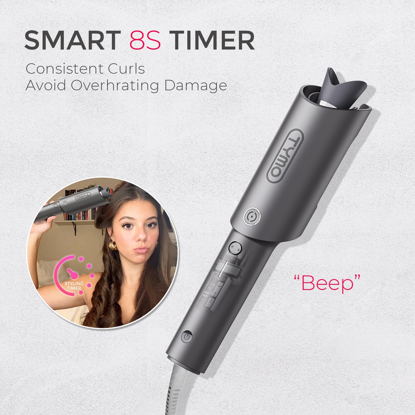 TYMO CURLPRO Automatic Rotating Curling Iron | 1" Ceramic Curling Wand for Beach Waves | Ionic, Dual Voltage, Lightweight & Travel-Friendly