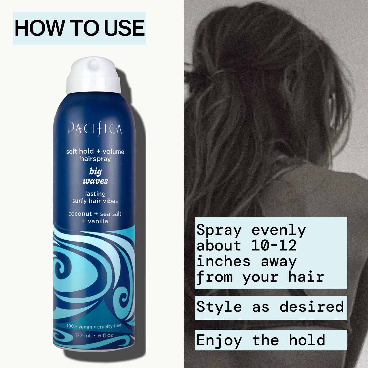 Pacifica Beauty Big Waves Coconut, Vanilla & Sea Salt Hairspray, Controls Frizz & Adds Volume, Designed for Wavy Hair, Vegan & Cruelty-Free, 6 Fl Oz