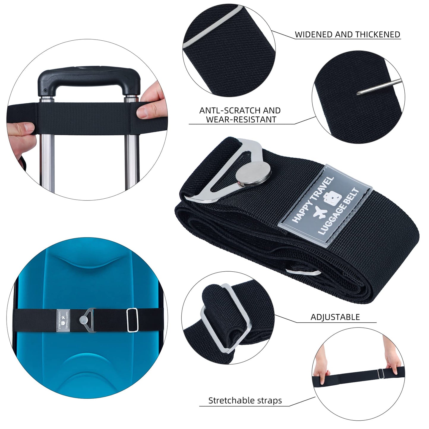 Bylion 2-in-1 Travel Belt – Adjustable Luggage Strap with Alloy Buckle & Elastic Bungee for Add-a-Bag, Hands-Free Airport Travel (Black)