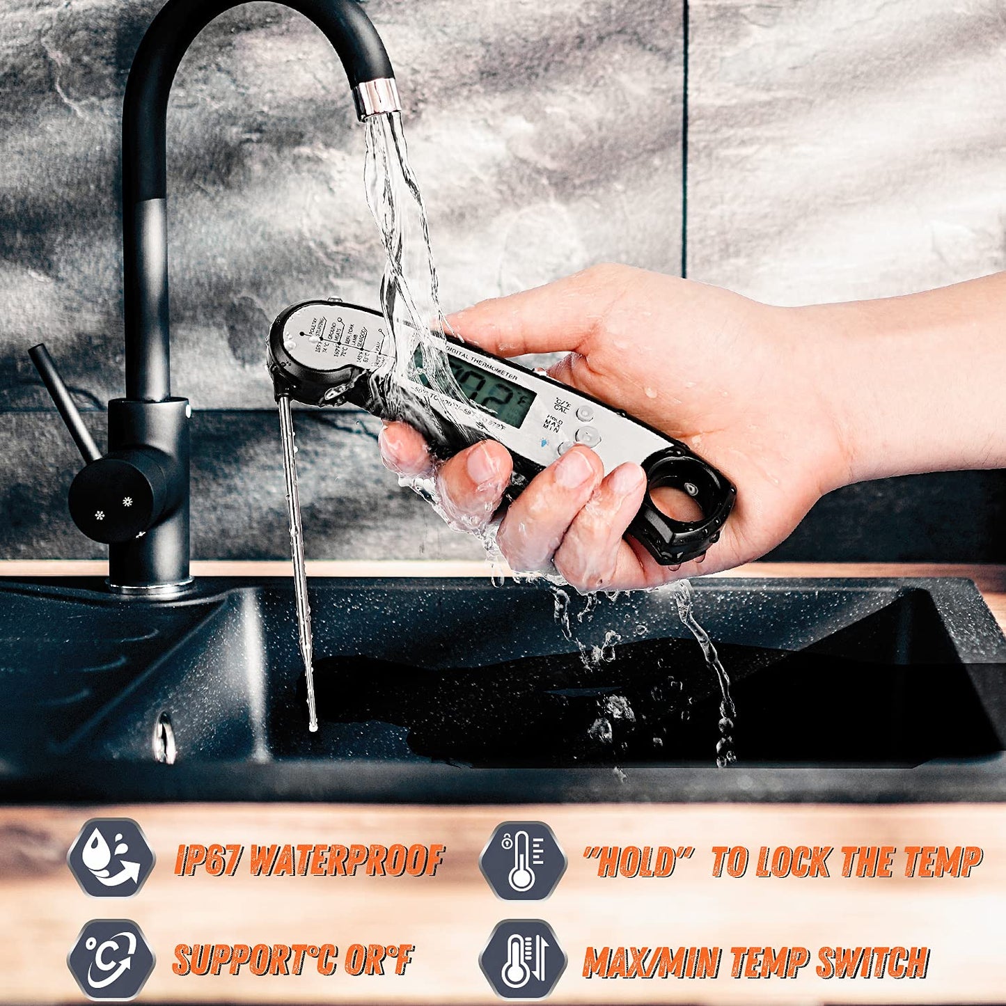 Digital Instant-Read Meat Thermometer – Waterproof, Backlight & Calibrated for BBQ, Candy, Liquids, Beef, Turkey, Cooking & Grilling