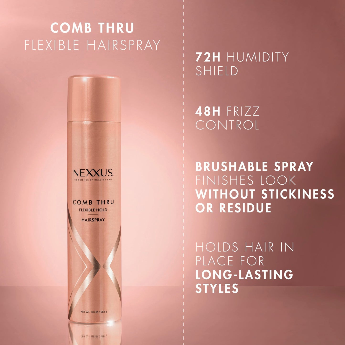 Nexxus Comb Thru Flexible Hold Hair Spray, Brushable Finish, 72H Humidity Shield, 10 oz