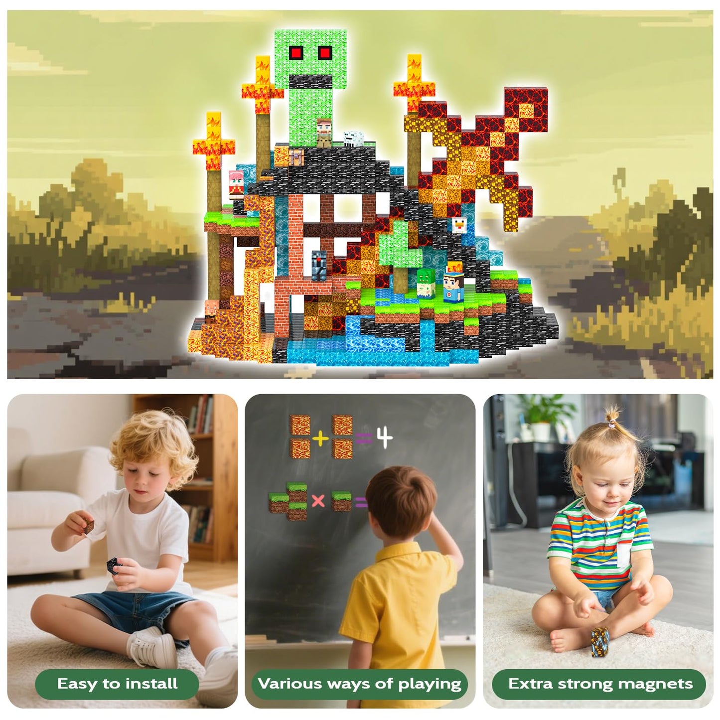 100 PCS Magnetic Building Blocks for Kids, Stacking Tiles Cubes, STEM Toys for Toddlers & Kids Ages 3-12, Birthday Gift Set