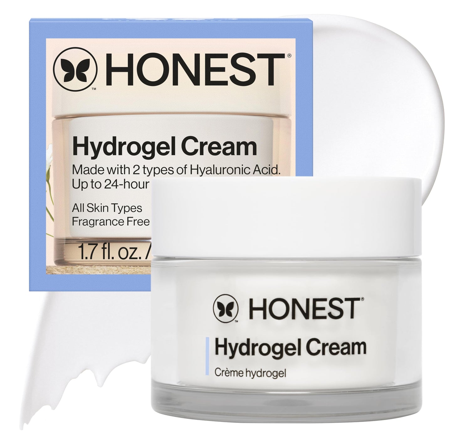 Honest Beauty Hydrogel Cream with Hyaluronic Acid - Lightweight, Hydrating Water Cream for Sensitive Skin, Fragrance-Free, Vegan, 1.7 fl oz