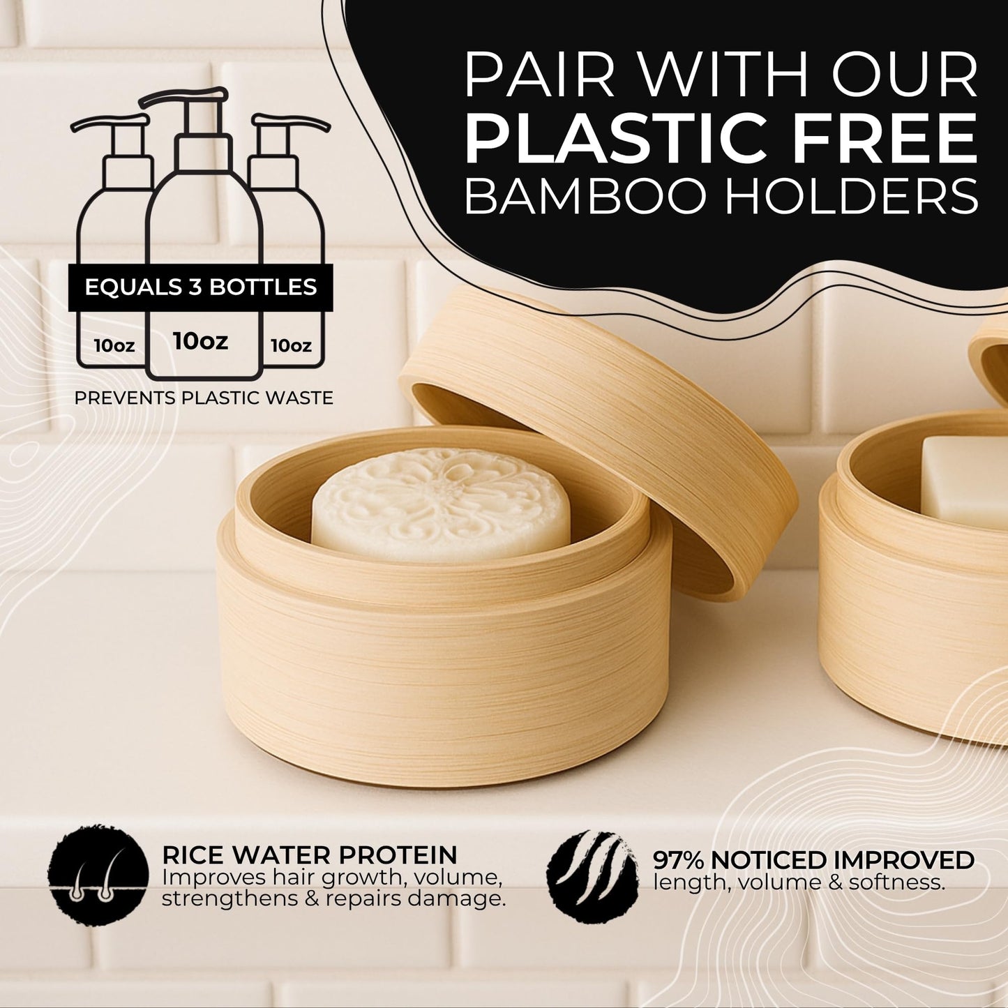 Viori Hidden Waterfall Shampoo and Conditioner Bar Set Made with Rice Water - Handcrafted Sulfate Free Shampoo and Conditioner