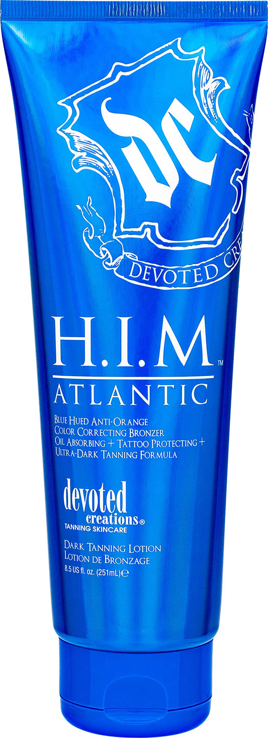 Devoted Creations H.I.M Atlantic Tanning Lotion – Blue Anti-Orange Bronzer, Oil Control, Tattoo Safe, Ultra-Dark Tan, 8.5 oz