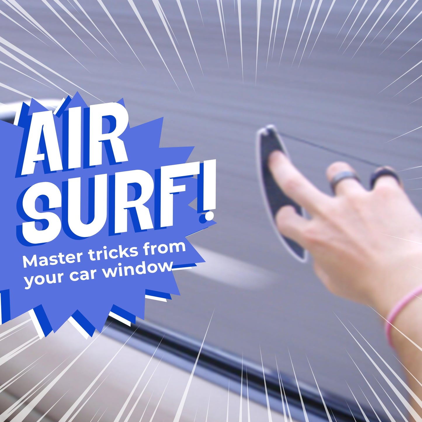 Windeck Stealth Black Finger Surfboard – Mini Handboard with Grip Tape & Leash for Air Tricks, Car Window Wind Riding, Kids & Skaters