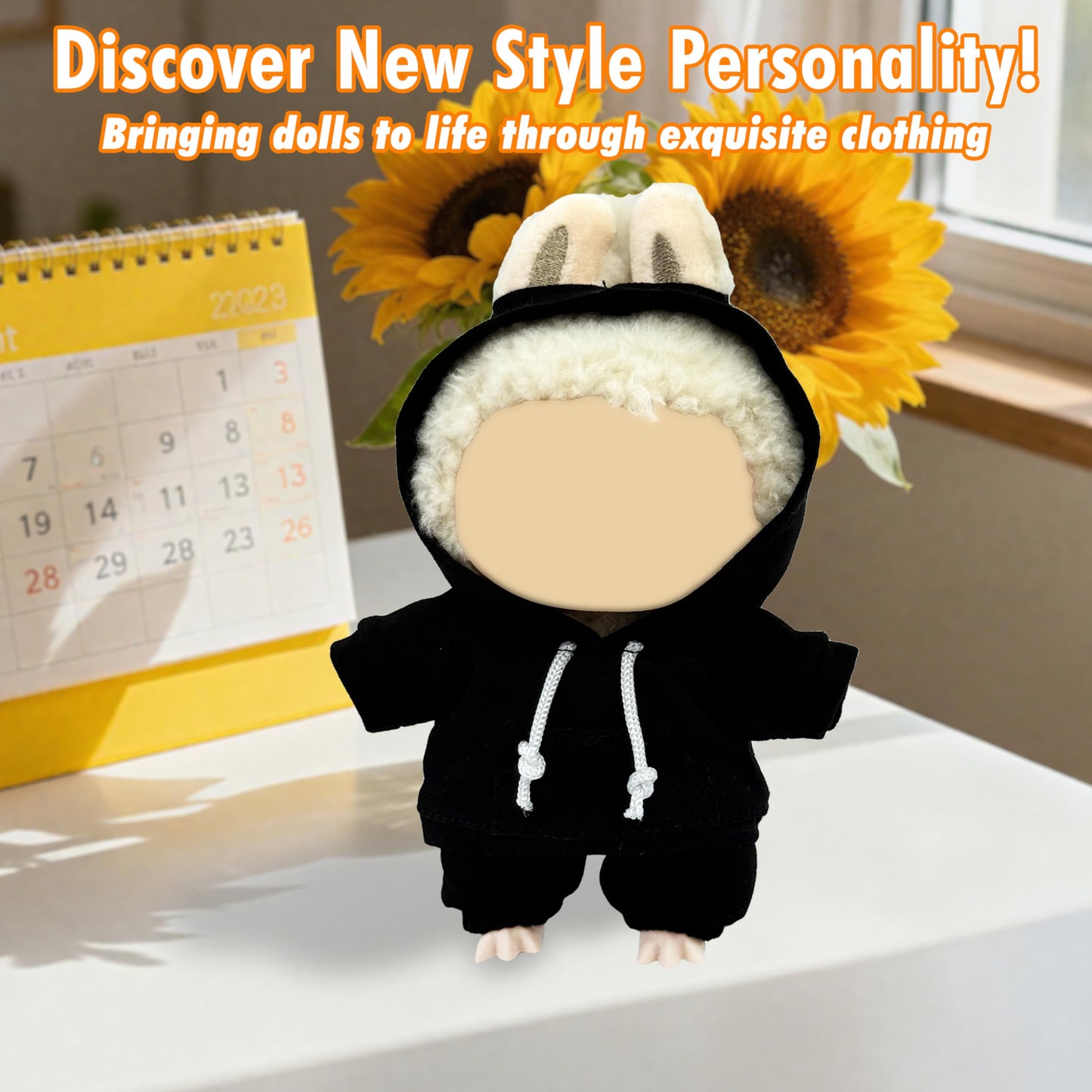 17cm Dolls Clothes Outfit Set for Doll - Casual Style Hoodies Clothing Set for Doll Dress Up, Black Set