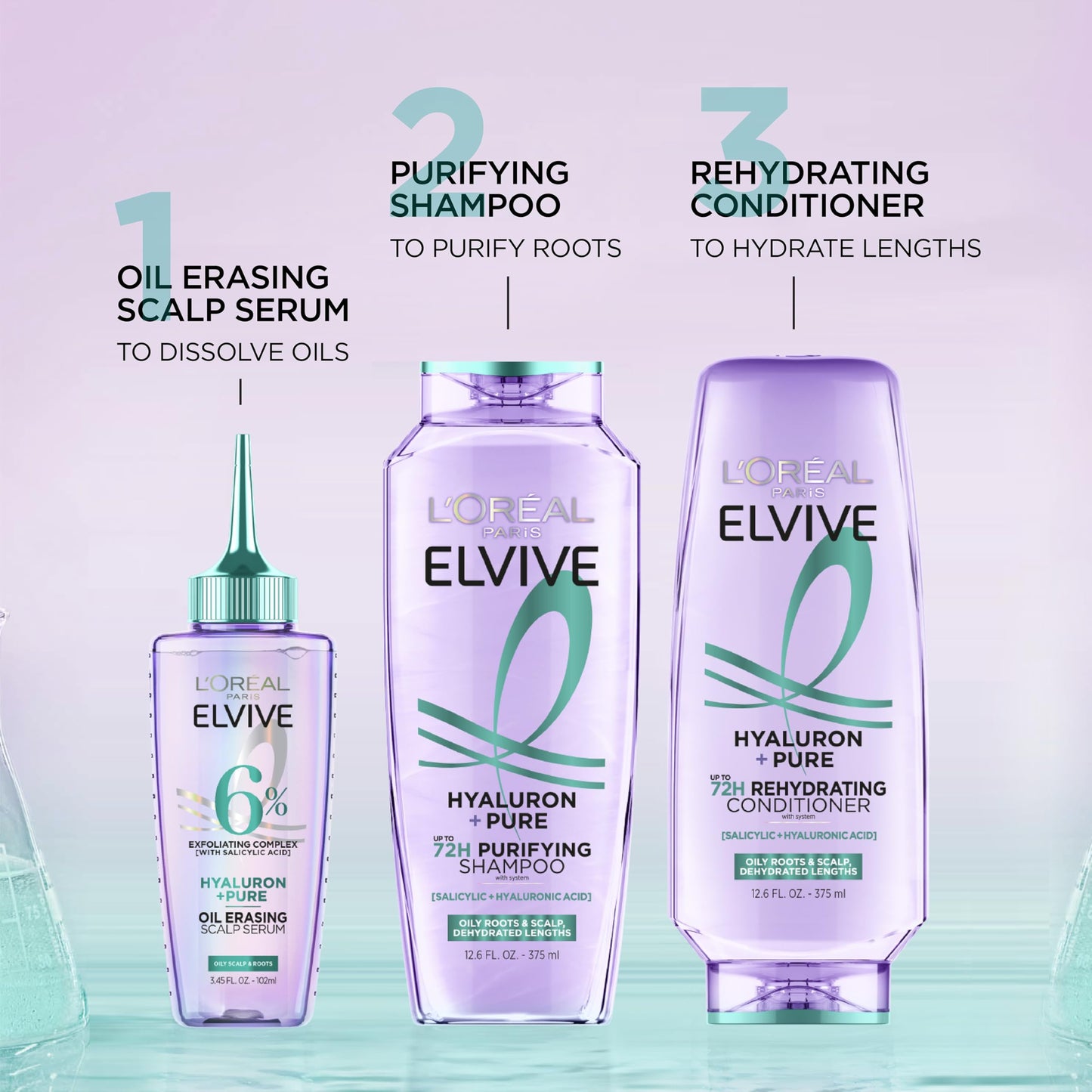 L'Oreal Paris Elvive Hyaluron + Pure Shampoo & Conditioner Set | Clarifying & Rehydrating Hair Care with Salicylic & Hyaluronic Acid, 1 Kit