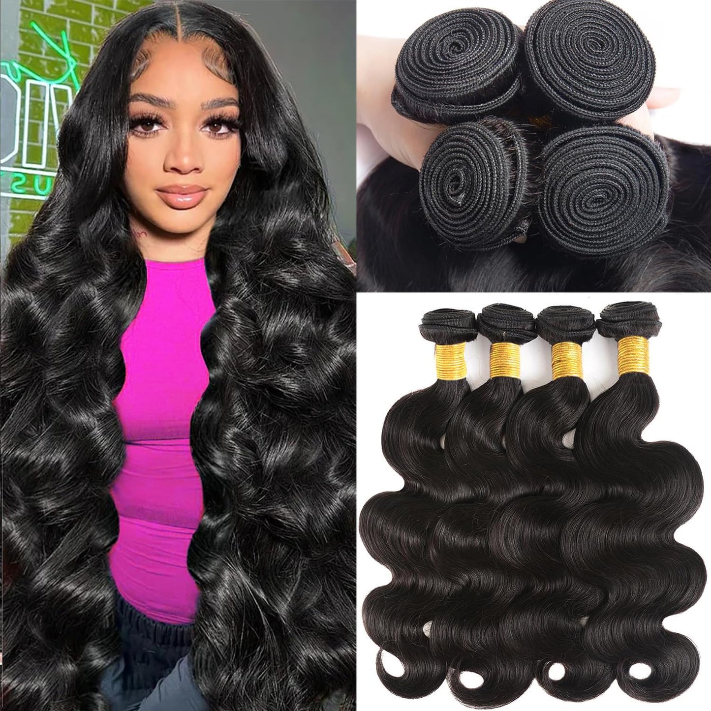 Katspon 12A Brazilian Body Wave Human Hair Bundles 20-26 Inch | 100% Unprocessed Virgin Hair Extensions, Natural Black, 4 Pack