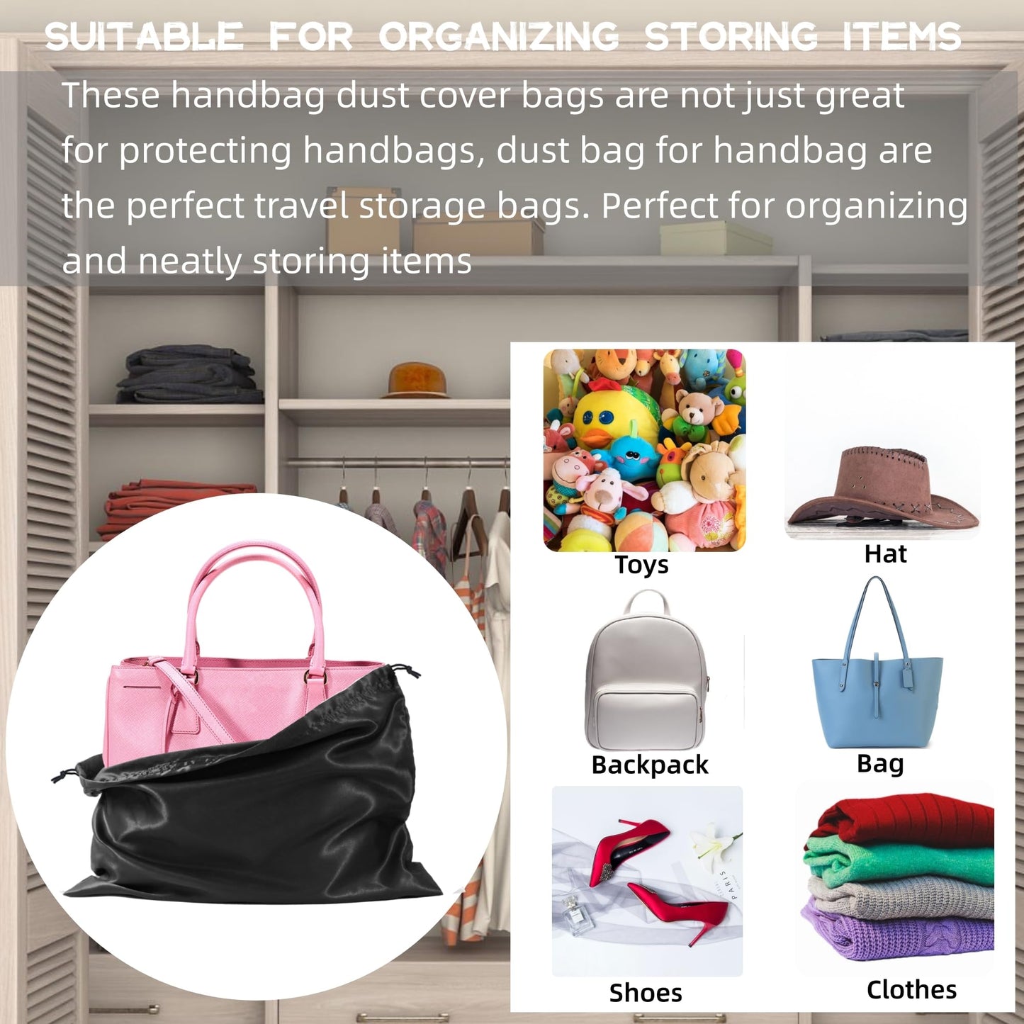 3-Pack Silk Purse Dust Bags for Handbags, Purses, Shoes & Boots – Drawstring Storage Covers