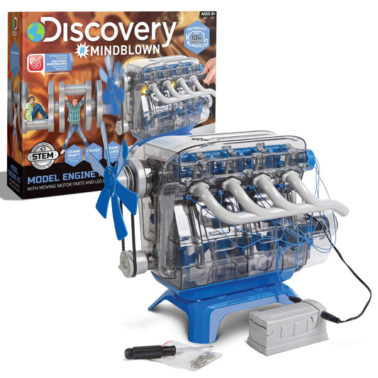 Discovery DIY 4-Cylinder Engine Kit – Working Pistons, Valves, Belts & LED Lights, STEM Mechanics Experiment Set for Kids & Adults