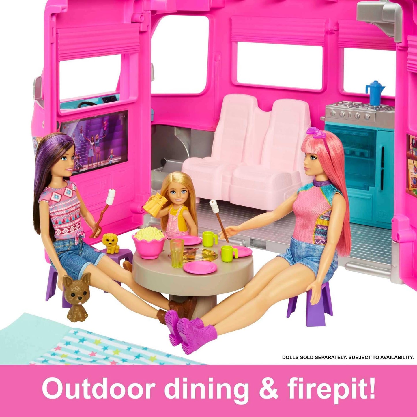 Barbie Camper, Doll Playset with 60 Accessories, 30-Inch-Slide and 7 Play Areas, Dream Camper