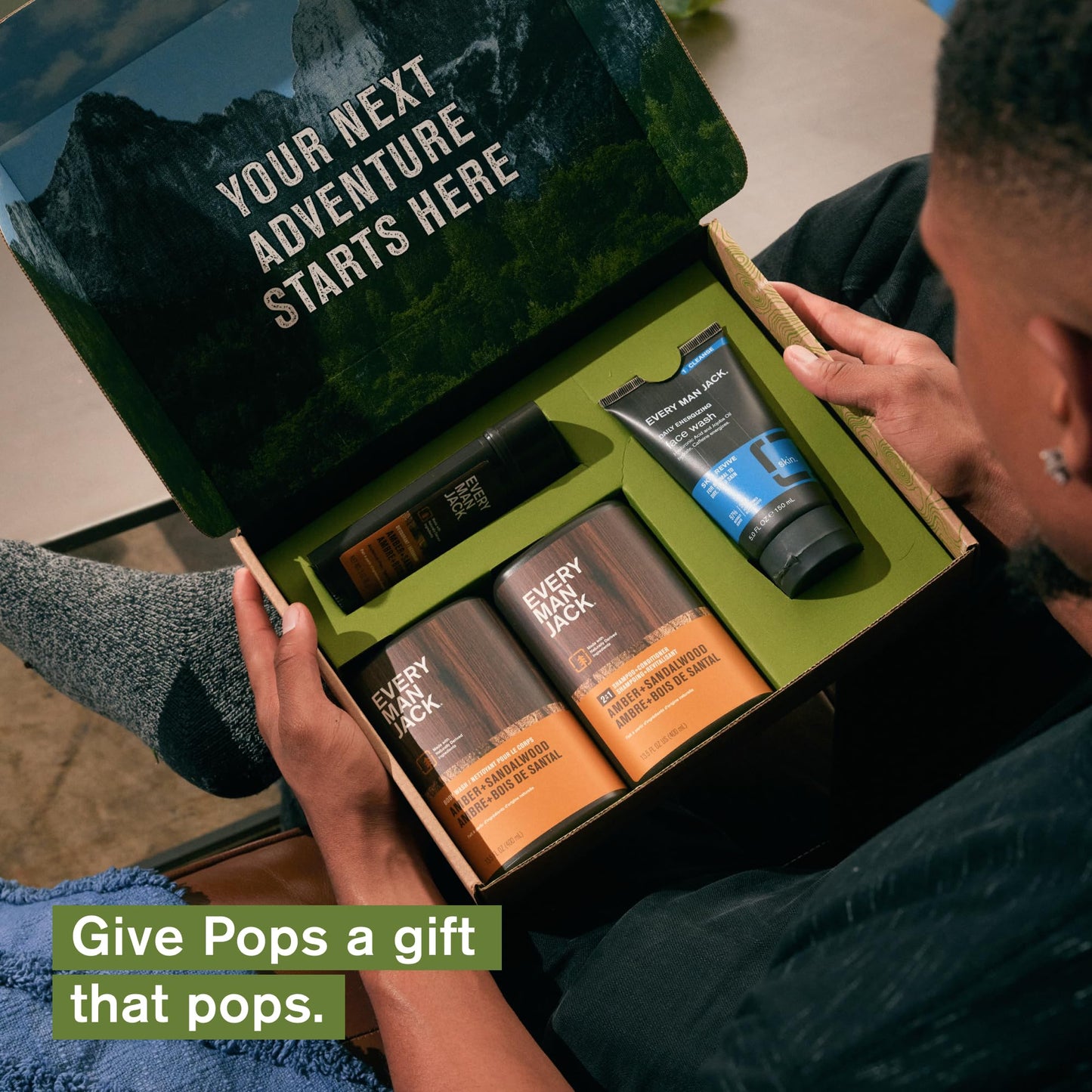 Every Man Jack Men’s Amber & Sandalwood Gift Set – Body Wash, 2-in-1 Shampoo, Deodorant & Face Wash with Clean Ingredients