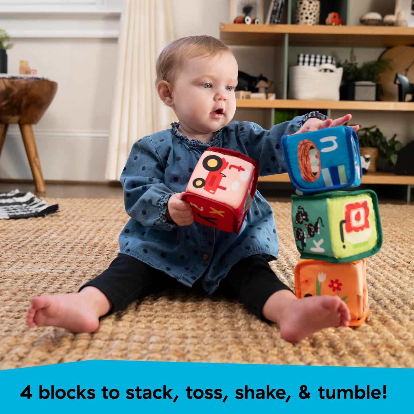 Baby Einstein Alpha Stacks Soft Learning Blocks – Multisensory Stacking Toy Set with Letters, Animals, Colors & Textures, Ages 3 Months+