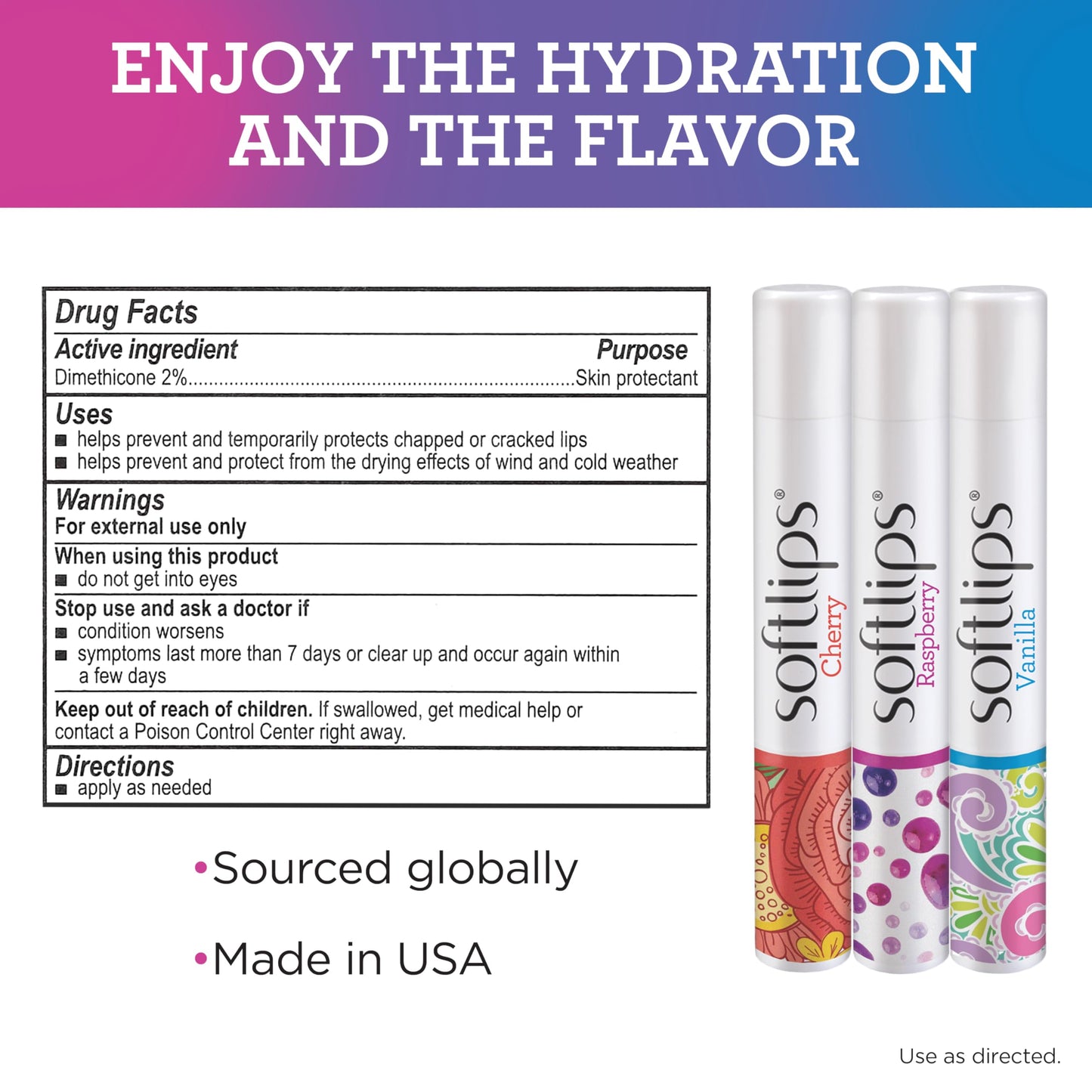 Softlips Daily Lip Moisturizer 3-Pack – Multi-Flavored Chap Sticks for Very Dry Lips, Hydrates, Soothes & Prevents Chapping