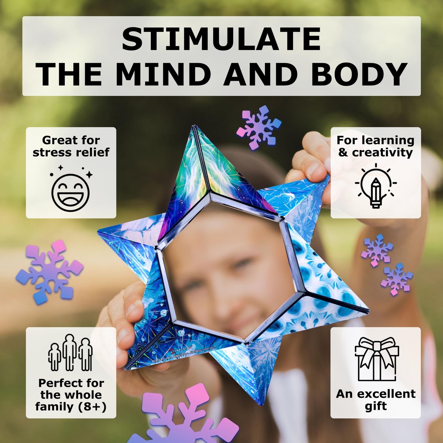 SHASHIBO Shape Shifting Box – Fidget Cube with 36 Rare Earth Magnets, Transforms into 70+ Shapes, Sensory Toy Gift for Kids, Teens & Adults (Polar)