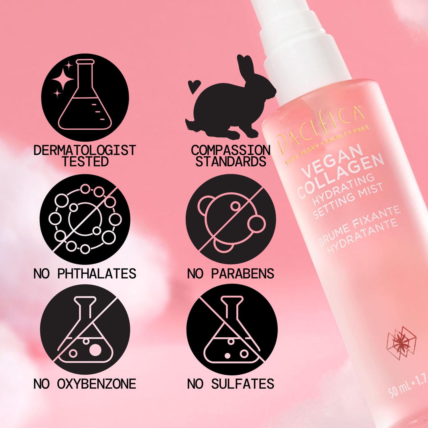 Pacifica Beauty Vegan Collagen Hydrating Setting Mist – Dewy, Illuminating Makeup Primer with Vegan Collagen & Squalane for Radiant, Soft-Focus Glow