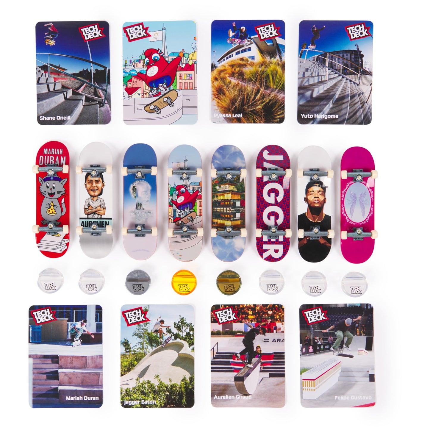 Tech Deck Competition Legends 8-Pack Fingerboards with Collectible Cards, Paris 2024 Olympics Mini Skateboards for Kids 6+
