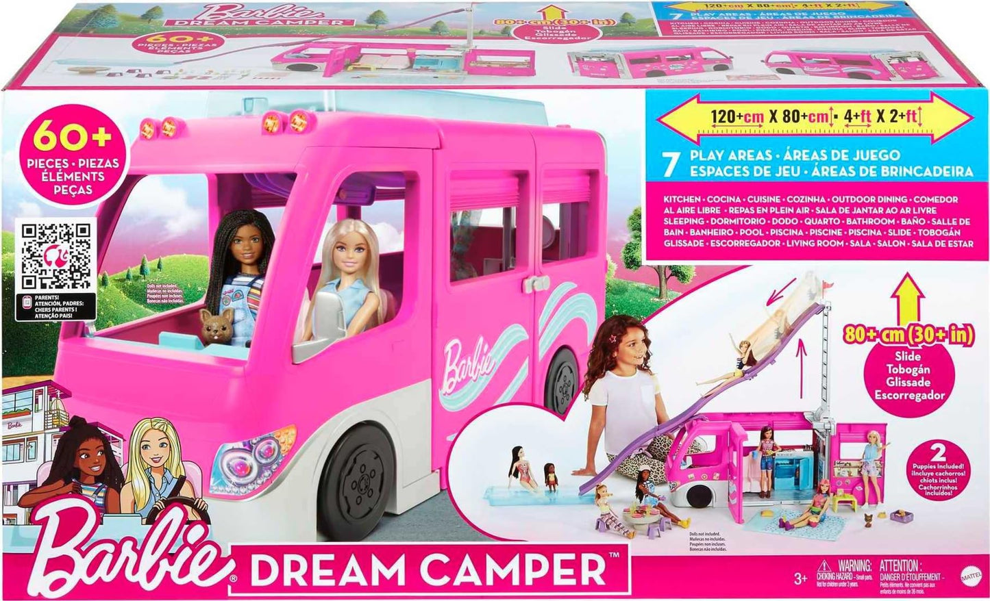 Barbie Camper, Doll Playset with 60 Accessories, 30-Inch-Slide and 7 Play Areas, Dream Camper