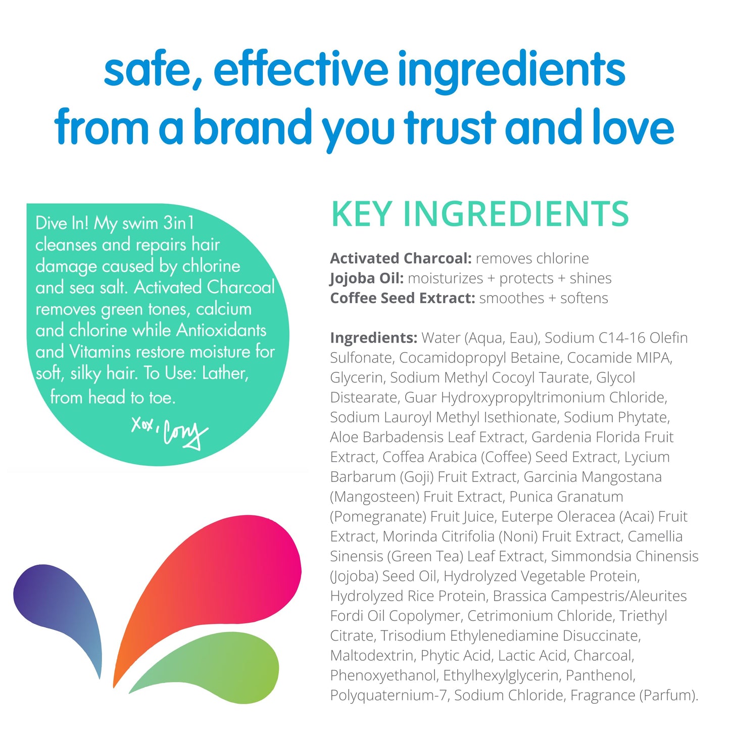 SoCozy Kids Swim 3-in-1 Shampoo, Conditioner & Body Wash – Chlorine & Salt Removing Hair & Body Cleanser with Activated Charcoal, 10.5 fl oz