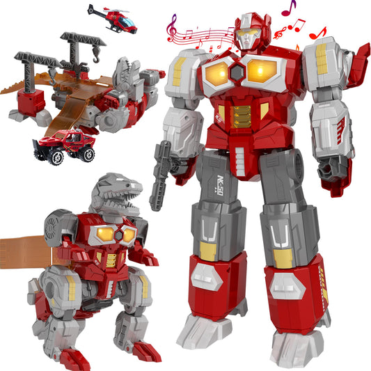 Transforming Dinosaur Robot Action Figures - Magnetic Assembling Animal & Robot Toys with Cars, Airplanes & Military Battle Guns for Kids