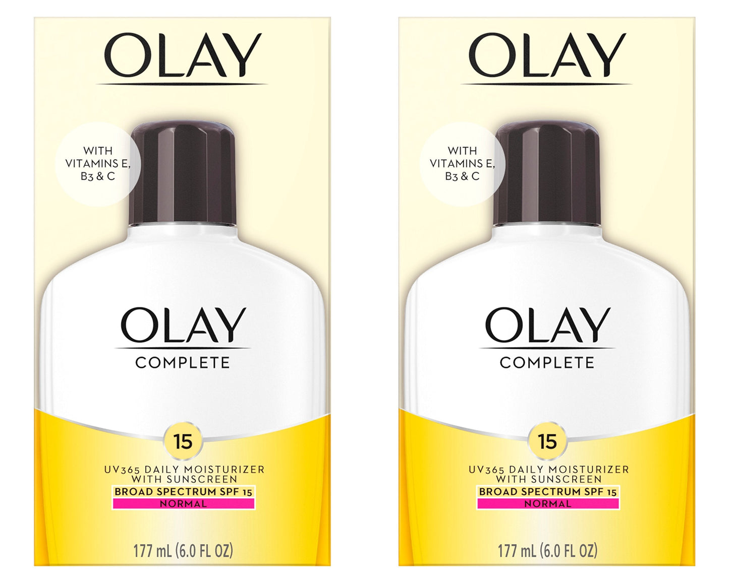 Olay Daily Face Moisturizer SPF 15 for Normal Skin - Lightweight Hydrating Lotion with Vitamins C, E & Niacinamide, 6 oz, 2-Pack