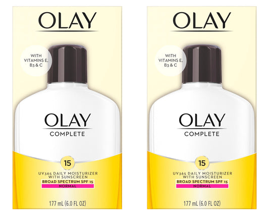 Olay Daily Face Moisturizer SPF 15 for Normal Skin - Lightweight Hydrating Lotion with Vitamins C, E & Niacinamide, 6 oz, 2-Pack