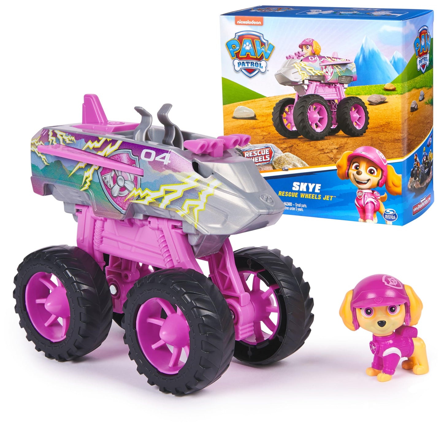 Paw Patrol: Rescue Wheels Skye’s Jet, Toy Truck with Transformation into Jet-Mode and Collectible Action Figure, Kids Toys for Boys & Girls Ages 3+