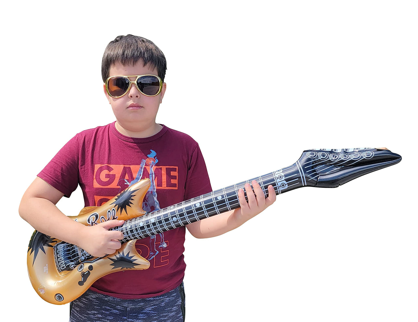 Zugar Land Rock Inflatable Guitar (42 Inches) Vinyl. Perfect Party Favor, DJ Dance 80s Rocker (Gold and Silver (2 Pack)), Multi, 42 Inch