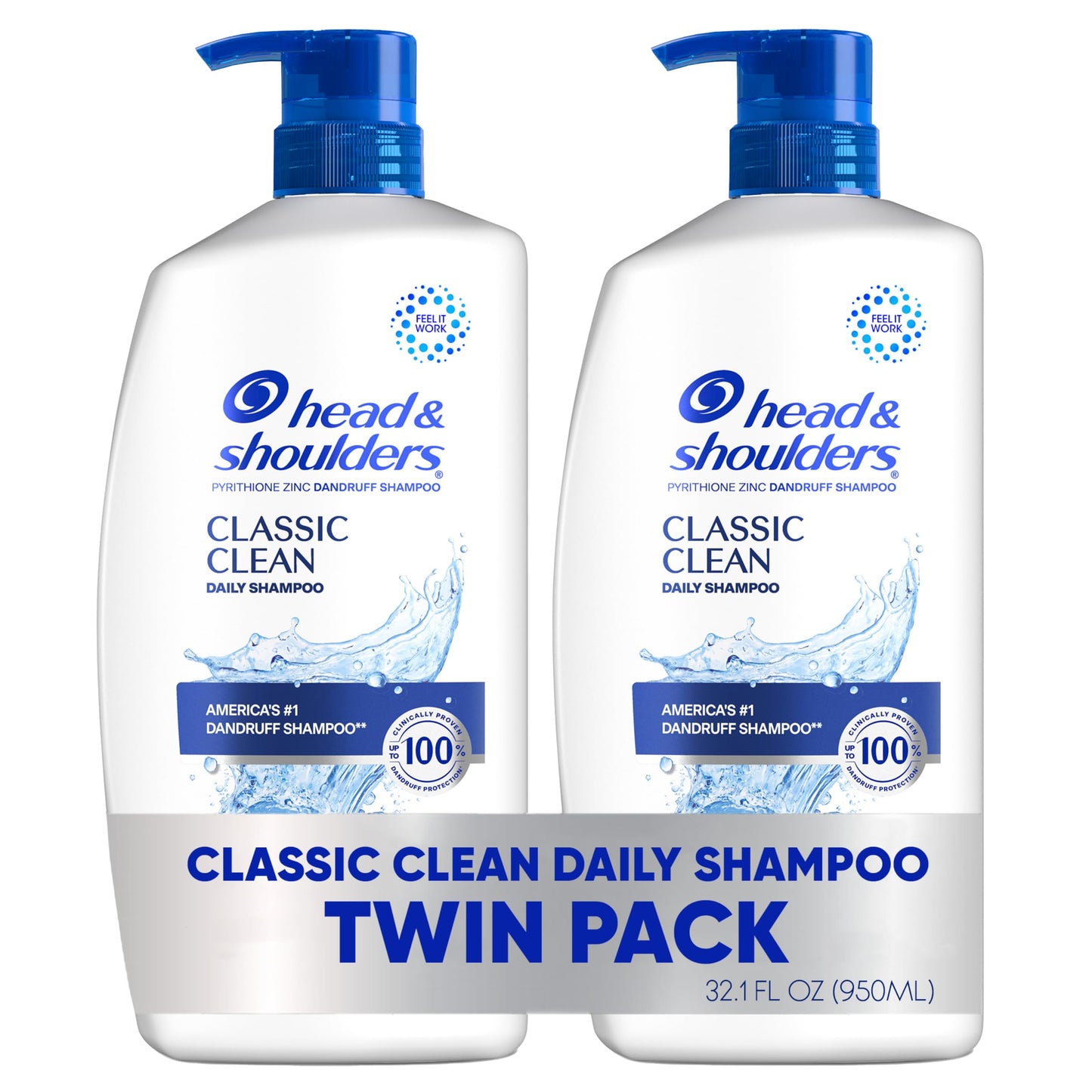 Head & Shoulders Dandruff Shampoo, Classic Clean, Twin Pack, Anti-Dandruff Daily Use, Paraben-Free, Color-Safe, 32.1 Fl Oz Each (Set of 2)