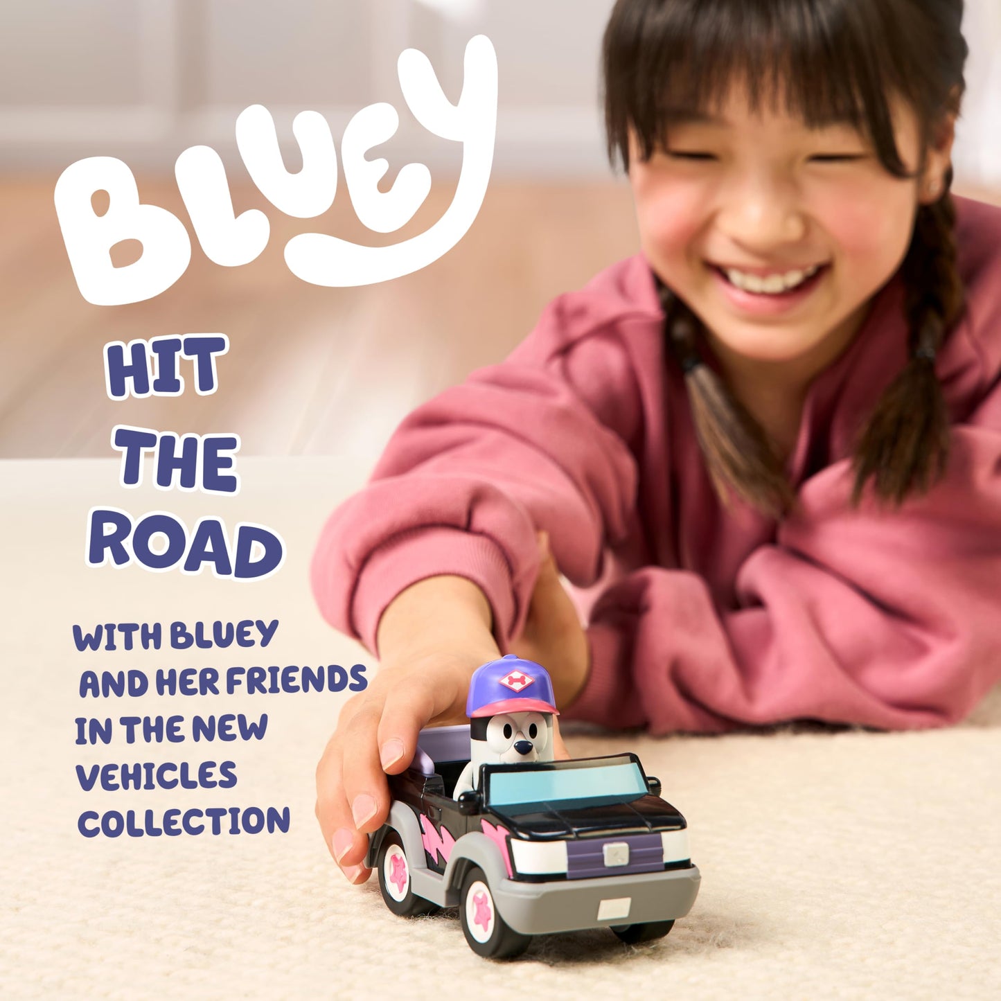 Bluey Basic Pizza Girls and Muffin Toy Vehicle, Interactive, Robust Toddler Toy Car with Muffin Figurine, Toddler Cars for Ages 3+
