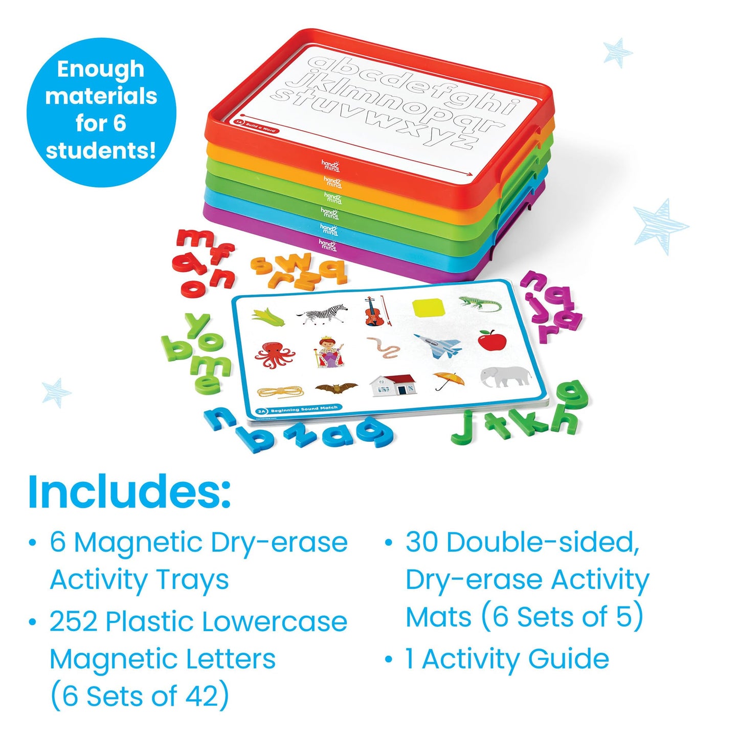hand2mind Alphabet Word Work Small Group Set – Lowercase Magnetic Letters with Trays, Phonics & Phonemic Awareness Classroom Materials (6 Sets)