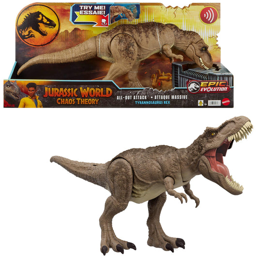 Mattel Jurassic World T. rex Dinosaur Toy with Sound & Movement, All-Out Attack Tyrannosaurus Rex Action Figure with Rampage Attack, Plus Digital Play