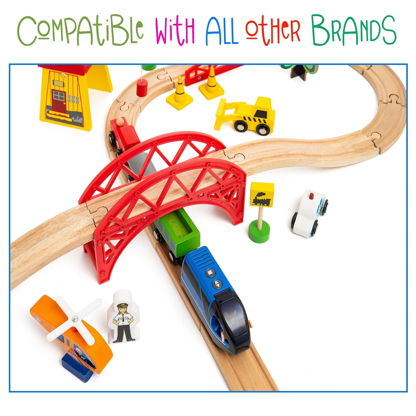 KipiPol Battery Operated Action Locomotive Train for Wooden Tracks, Magnetic Engine Compatible with Thomas & Brio Sets, Kids Ages 3-5+