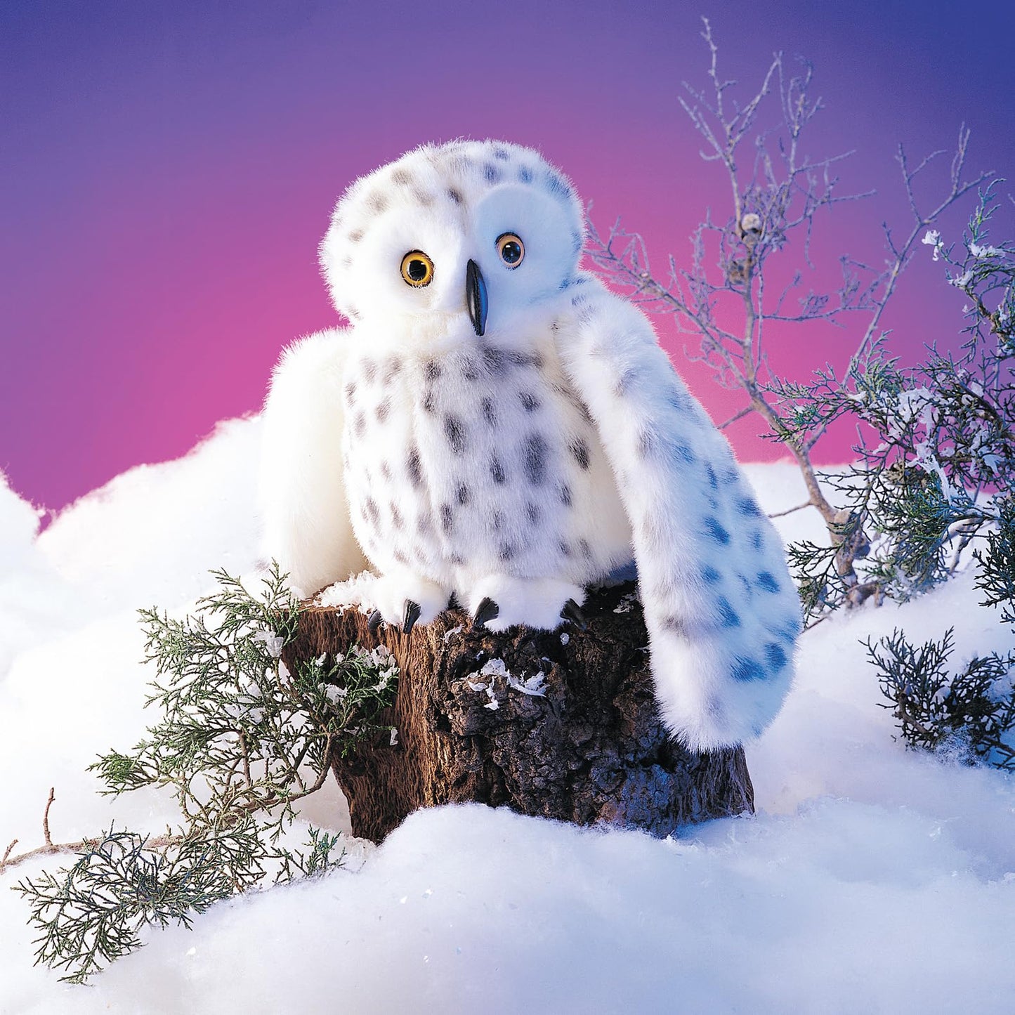 Folkmanis Snowy Owl Hand Puppet, Standard Packaging, White, Black