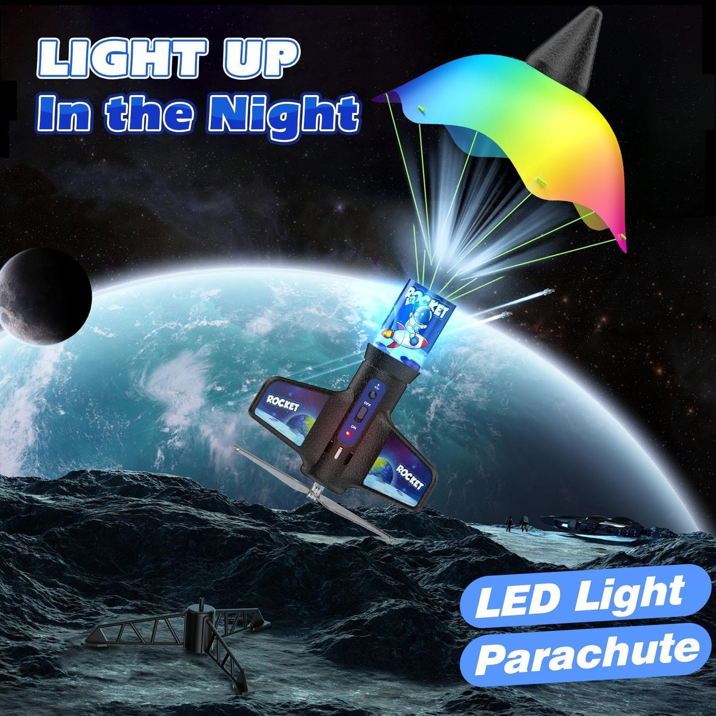 Demolike Rocket Launcher Toy,Self Launching Motorized Air Rocket with Parachute Launch Up to 200 Ft Model Rockets Outdoor Toys Gifts.