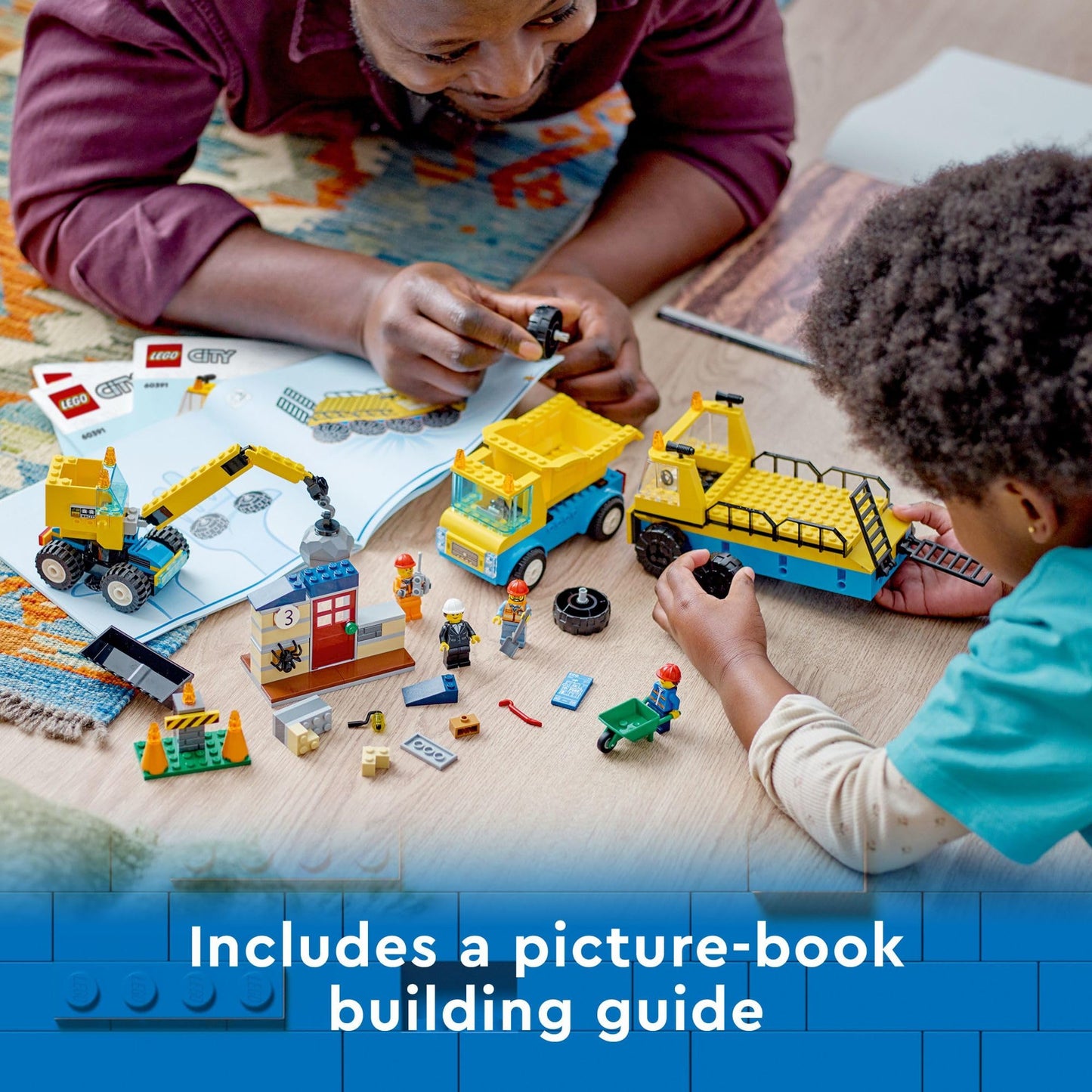 LEGO City Construction Trucks & Wrecking Ball Crane Set 60391 - 3 Vehicles, Abandoned House & 3 Minifigures, Pretend Play Toy for Kids 4+