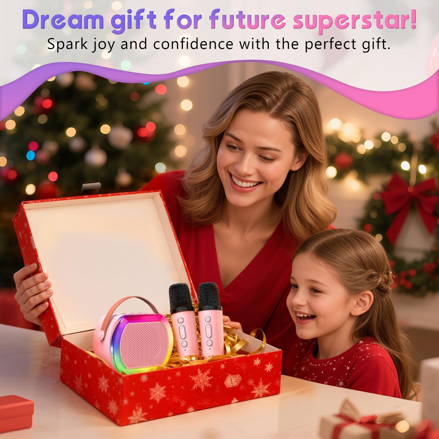 Reoslar Mini Karaoke Machine with 2 Wireless Mics – Portable 2025 Kids Karaoke for Ages 3-12+, Perfect Birthday & Christmas Gift