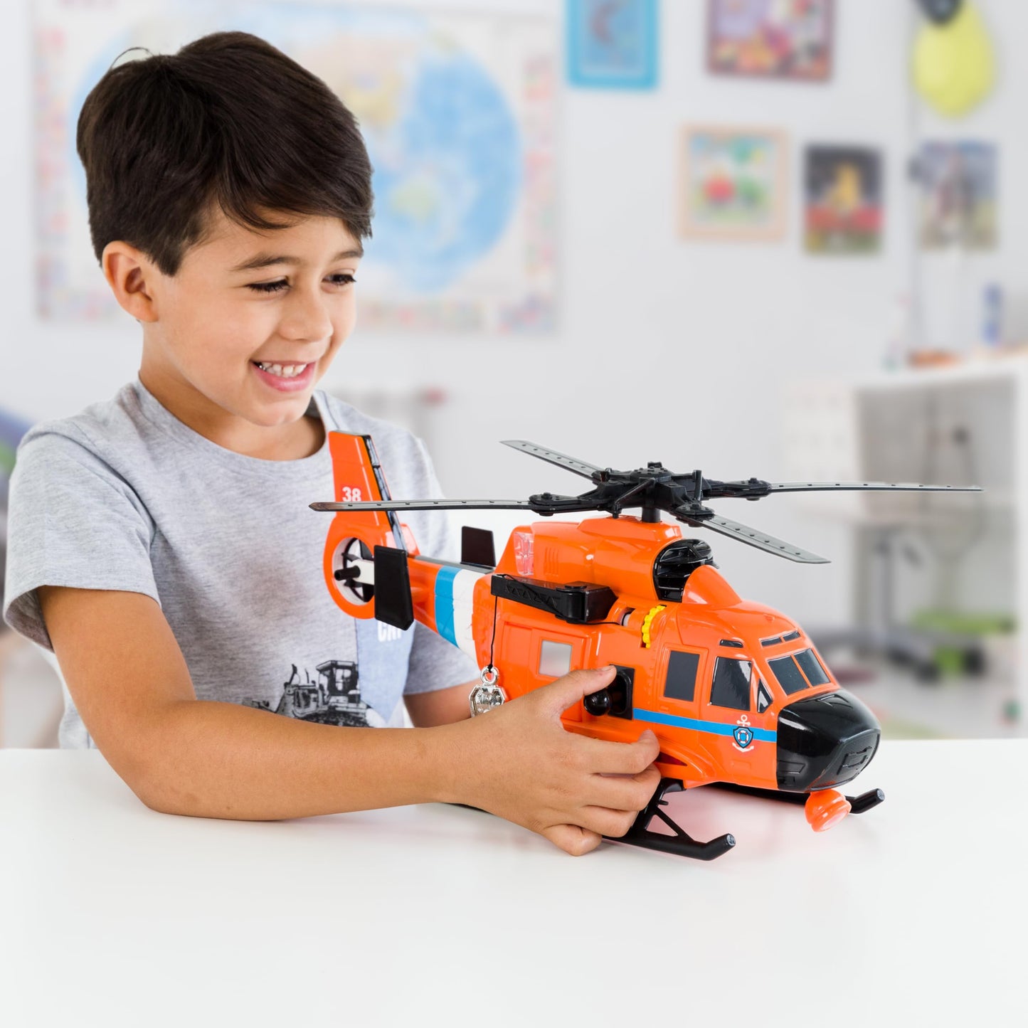 Mighty Fleet Motorized Rescue Helicopter Toy with Spinning Propellers, Working Searchlight & Winch, Lights & Sounds, Ages 3+