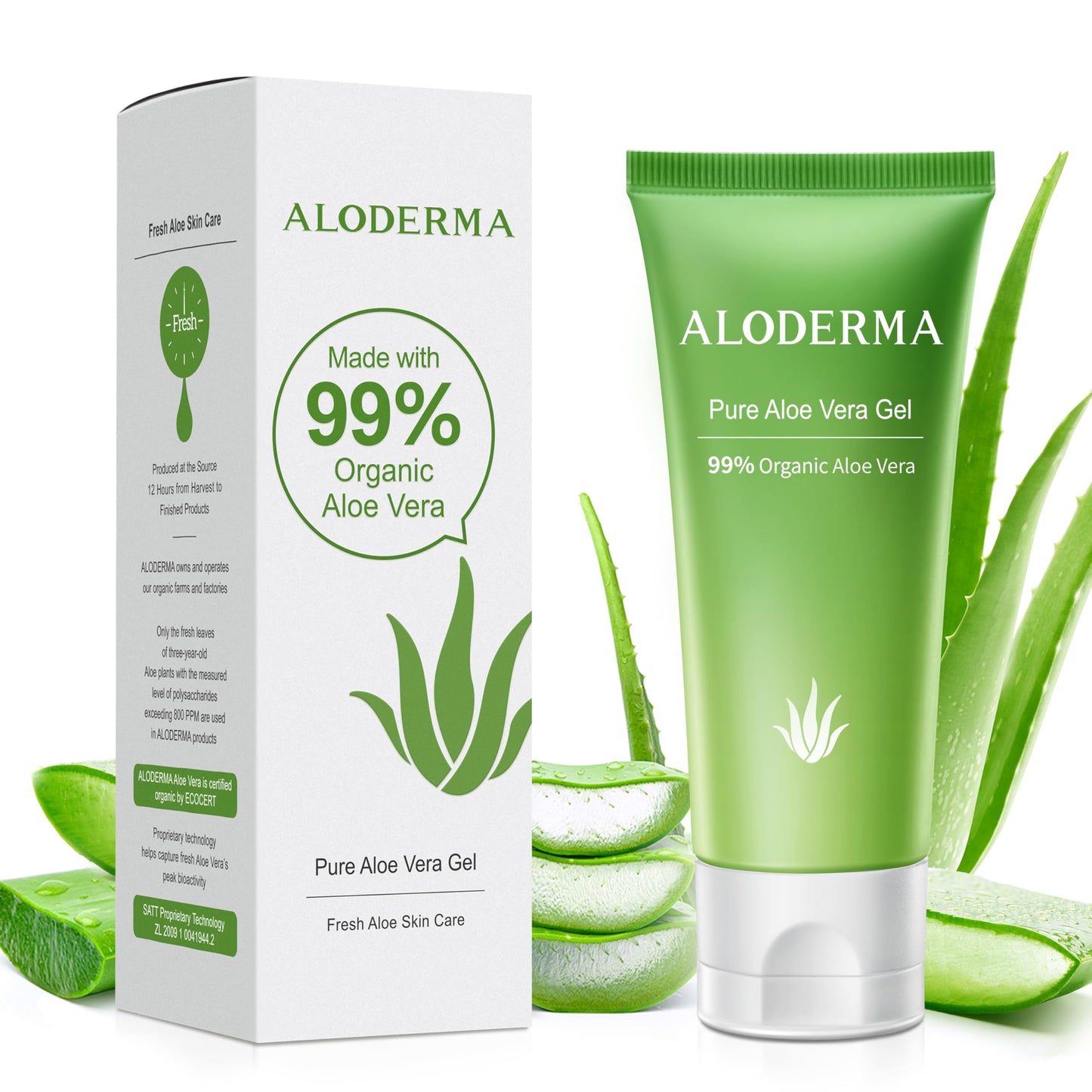 Aloderma 99% Organic Aloe Vera Gel for Face & Skin – Fresh Within 12 Hrs of Harvest, Natural Hydrating & Soothing Moisturizer, 4.02 oz