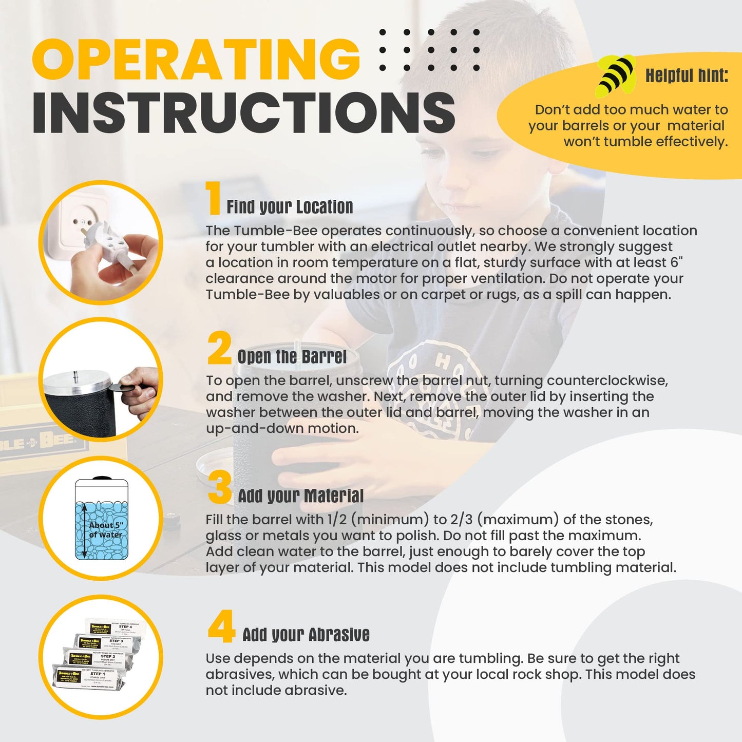 Tumble-Bee TB-14 Rock Tumbler - Large 1x4LB Rotary Polishing Machine for Stones, Rocks, Metals & Sea Glass, Adults & Kids, Hobby & Pro Use