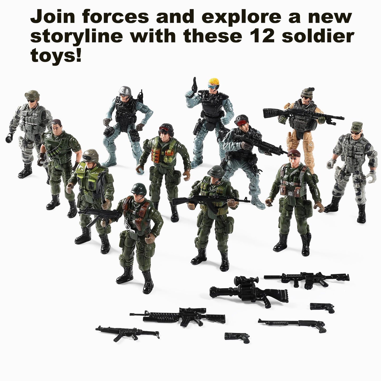 US Army Men and SWAT Team Toy Soldiers Action Figures with Military Weapons Accessories for Kids Boys Girls,12Pcs
