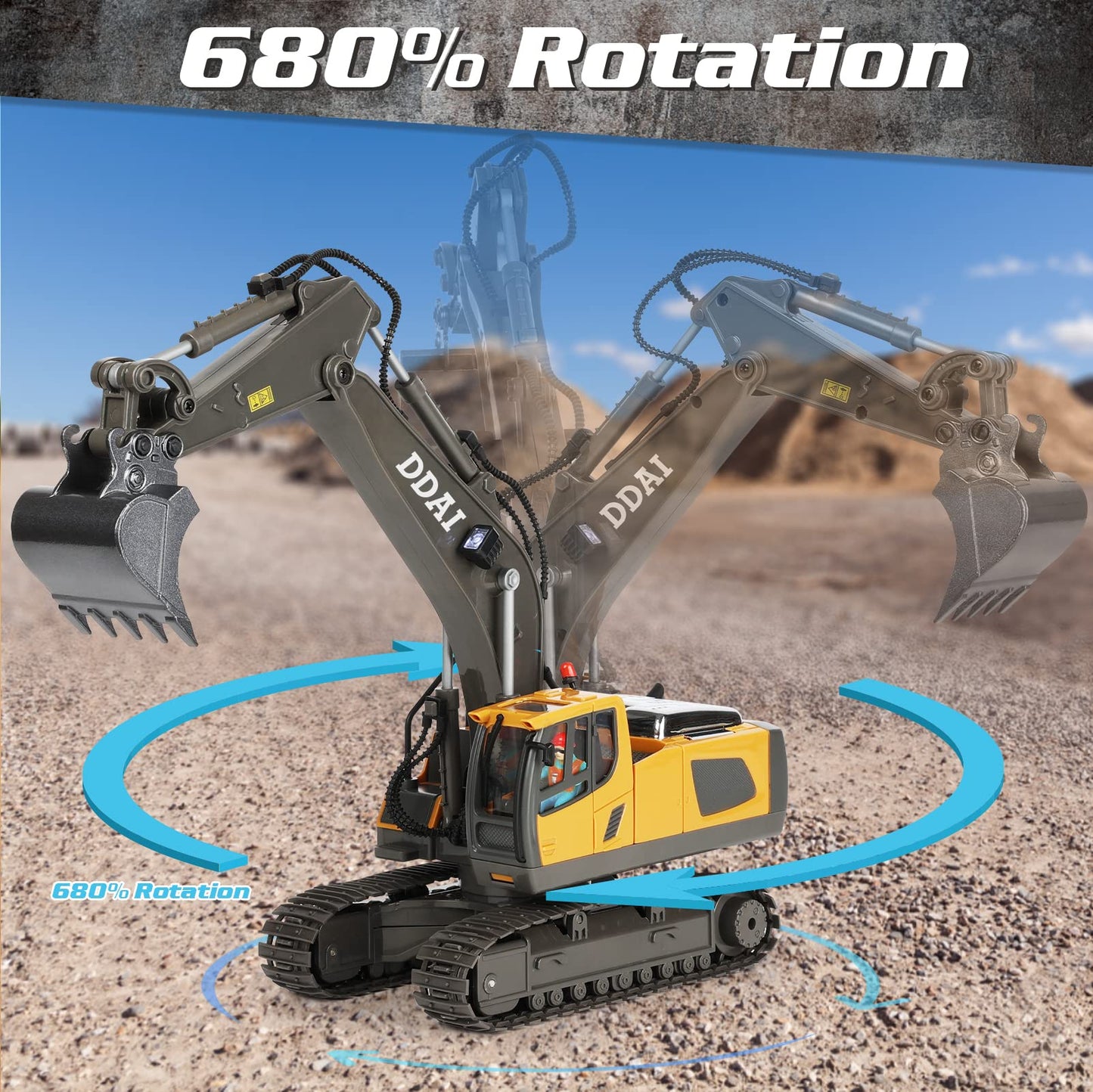DDAI RC Excavator Toy for Kids – Rechargeable Remote Control Construction Digger with Metal Shovel, Gift for Boys Ages 3-12+