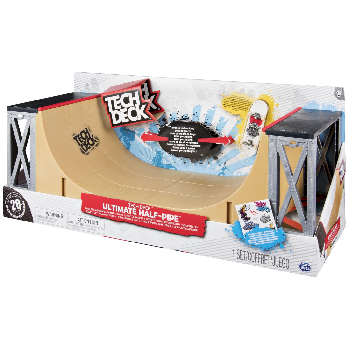 TECH DECK, Ultimate 20-Inch Half-Pipe Ramp Playset and Exclusive Primitive Pro Fingerboard, Kids Toys for Boys and Girls Ages 6 and up