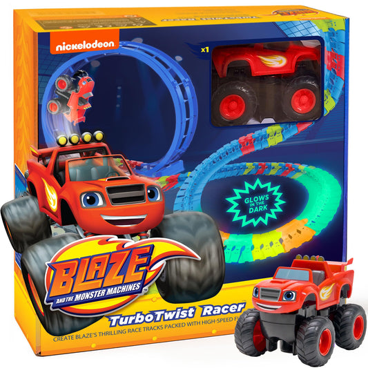 Blaze and The Monster Machines Race Track Set - 117-Piece STEM Glow Track Playset by JitteryGit, Nickelodeon Toy for Kids Ages 3-8, Red
