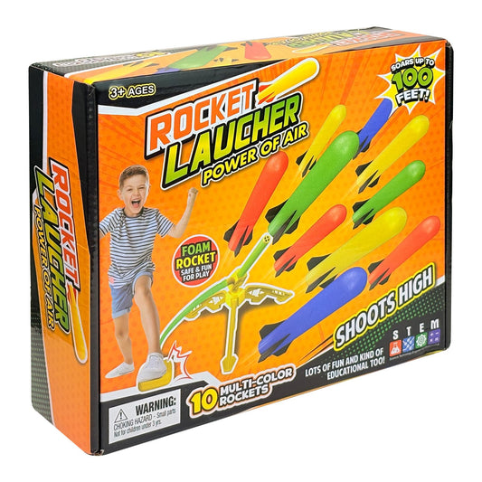 Hopture Rocket Launcher Power Air Toy Set with 10 Multi-Color Foam Rockets Launch Pad, Outdoor Activity Game