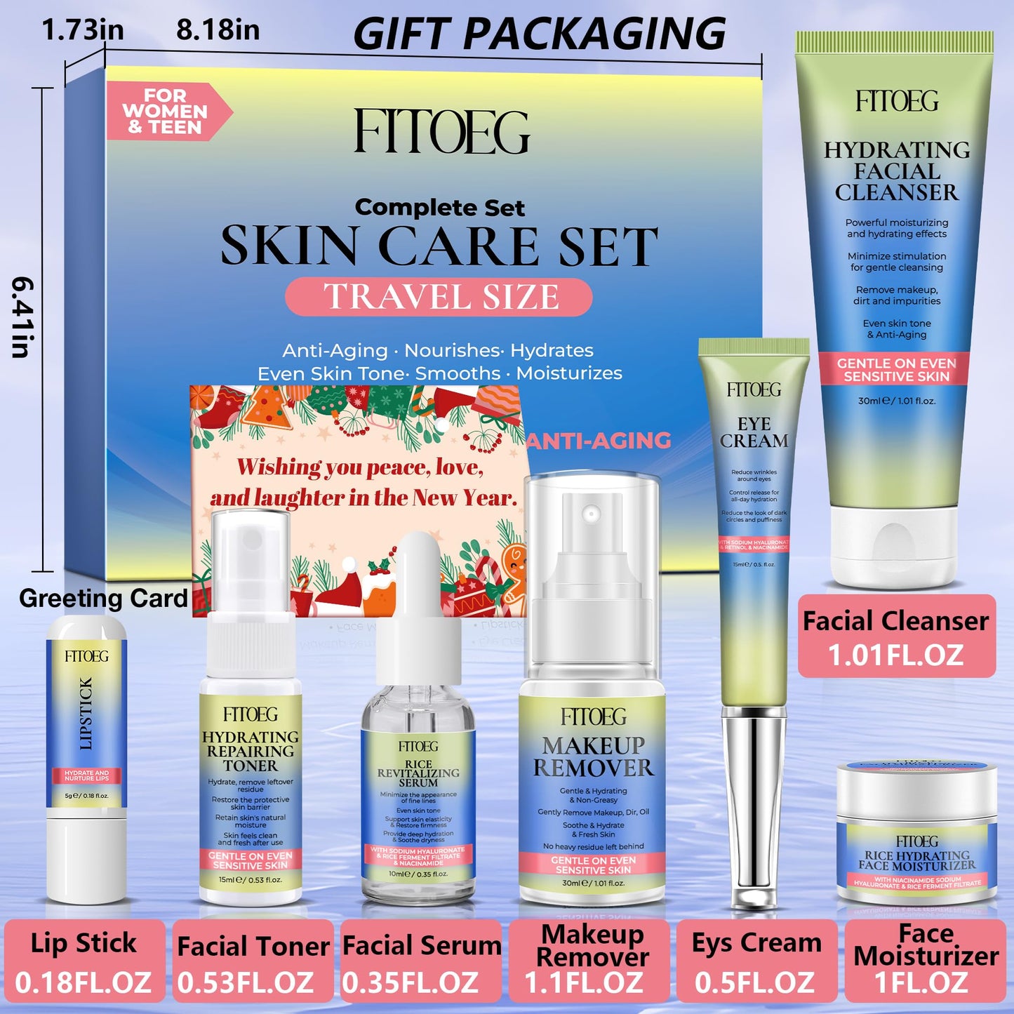 Gentle Hydrating Skincare Set for Teens – Clean Ingredients Daily Facial Kit for Kids & Women, Travel Size Toiletry Essentials Gift Set