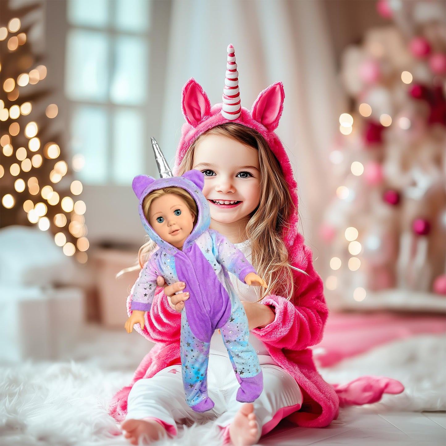 WONDOLL 2-Sets 18-inch Doll-Clothes Set - Unicorn Clothes with Hair Clip and Headband - Compatible with All 18 inch Dolls Accessories for Kids